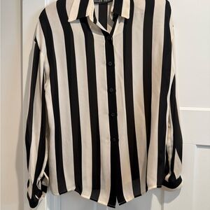 Ellen Tracy Black and Cream Striped Shirt